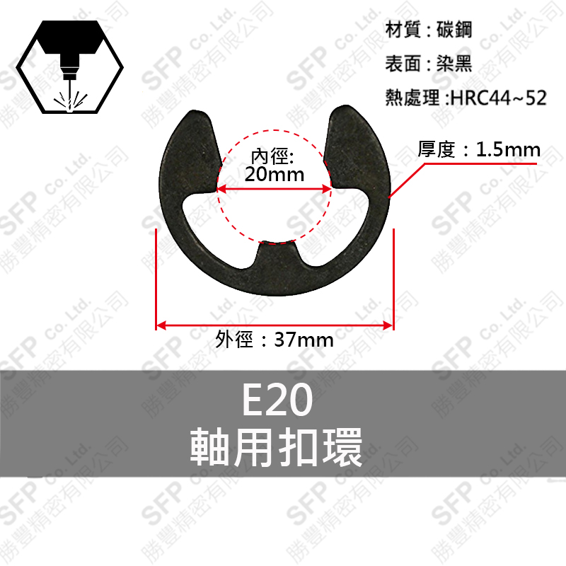 碳鋼E型扣環 E20*厚1.5
