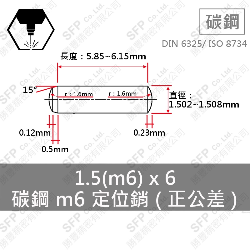 白鐵 "正公差" 定位銷 1.5(m6)*6