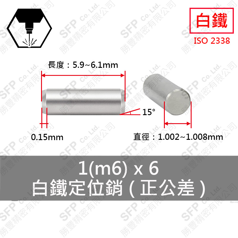 304白鐵 "正公差" 定位銷 1(m6)*6