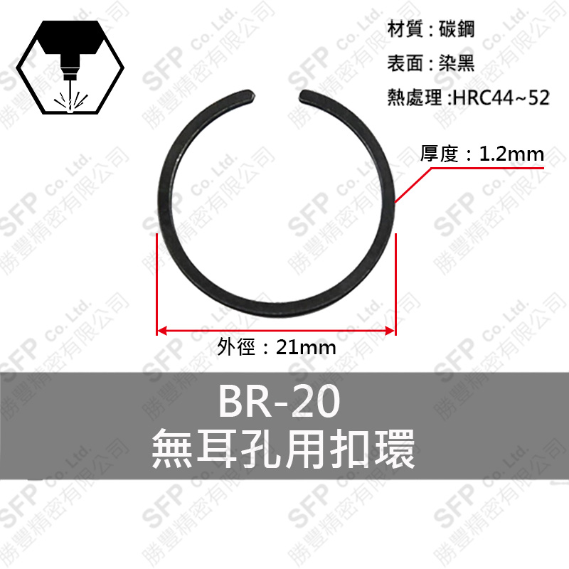碳鋼無耳扣環(孔用) BR20 * 1.2厚