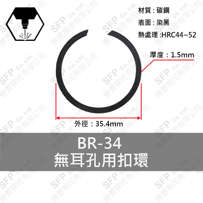 碳鋼無耳扣環(孔用) BR34 * 1.5厚